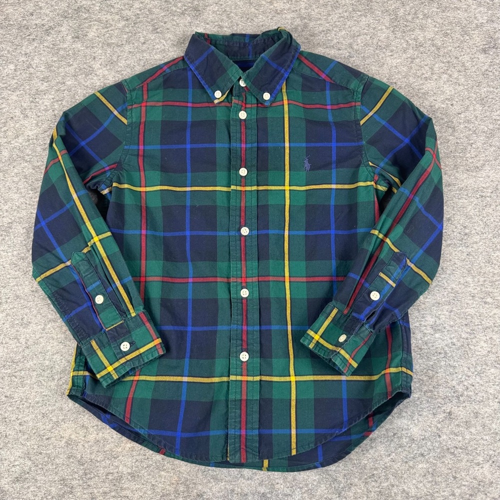 Ralph Lauren Button Down Shirt Long Sleeve Natural Stretch Plaid Boys 5